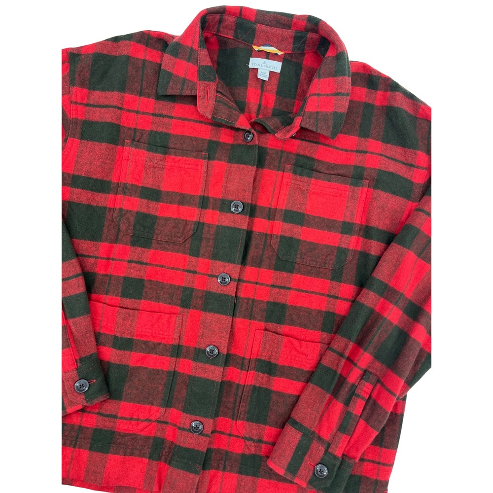 LL Bean Signature Archive Red Buffalo Plaid Chamois Cloth Shirt Jacket Medium